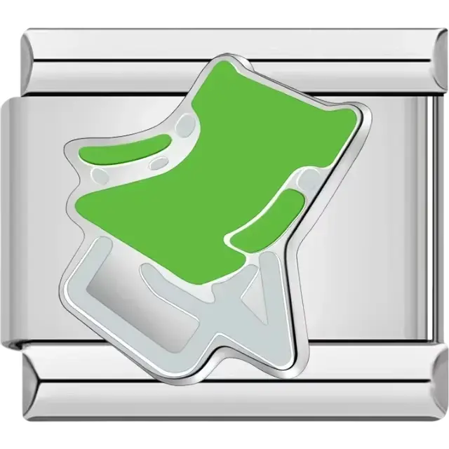 Green beach chair with silver outline in a modern design Italian charm bracelet link