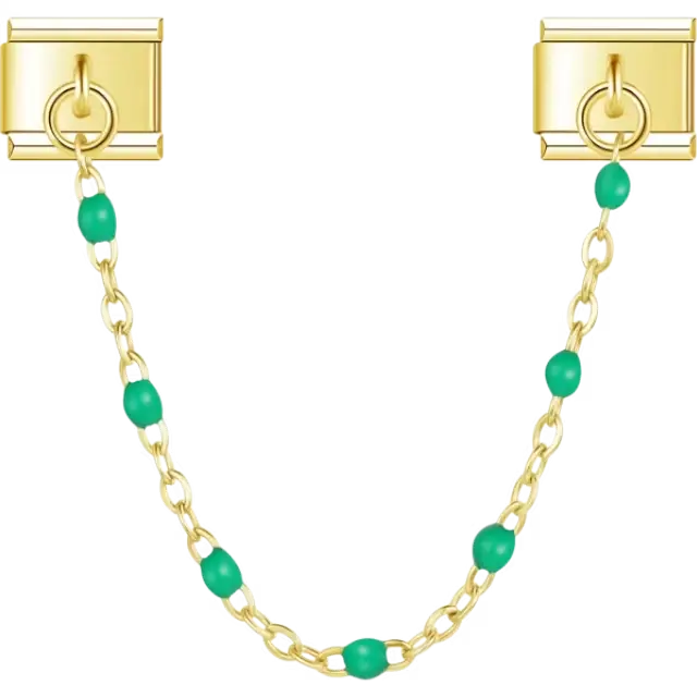 Safety chain with green beads Italian charm bracelet link