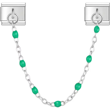 Safety chain with green beads Italian charm bracelet link