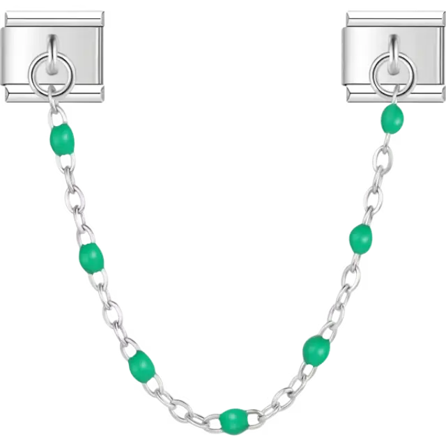 Safety chain with green beads Italian charm bracelet link