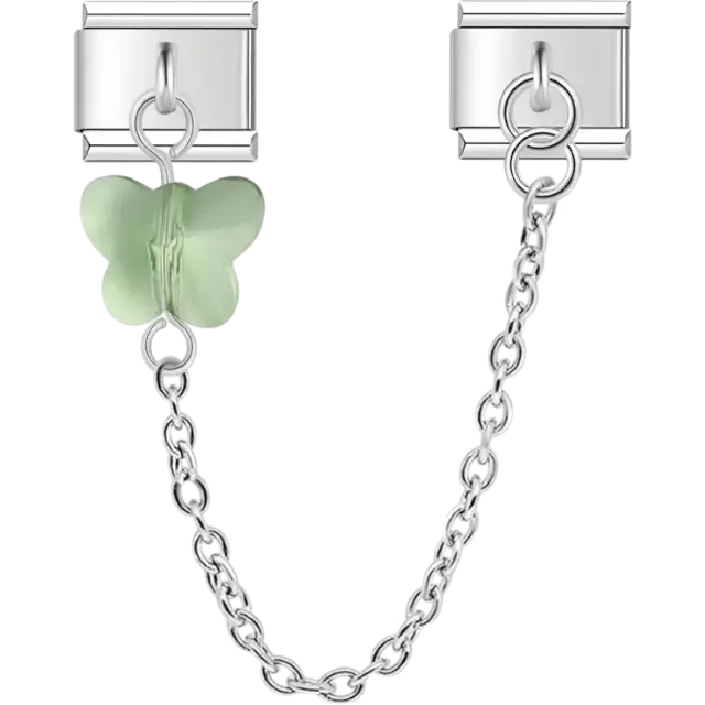 Green butterfly with safety chain Italian charm bracelet link
