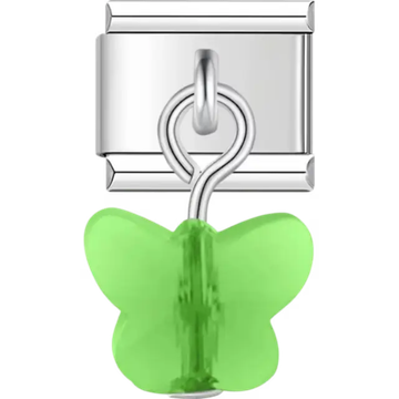 Dangle green butterfly with smooth translucent finish Italian charm bracelet link