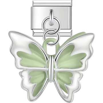 Silver butterfly with green wings Italian charm bracelet link