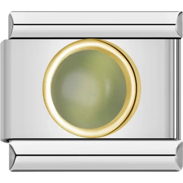 Green cabochon gemstone with gold border Italian charm bracelet link