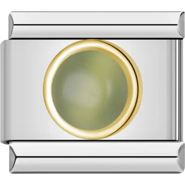 Green cabochon gemstone with gold border Italian charm bracelet link