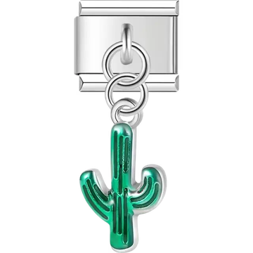 Green cactus dangle design Italian charm bracelet link