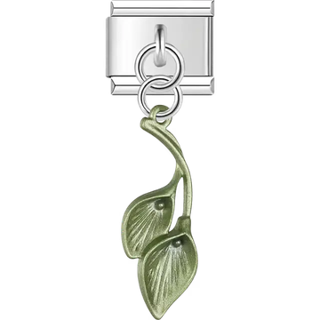 Green metallic calla lily flowers stem dangle Italian charm bracelet link