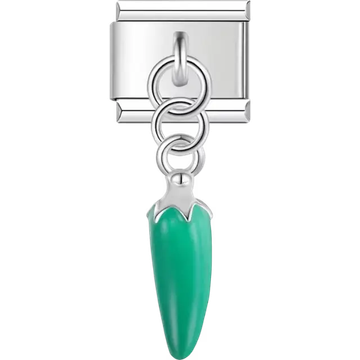 Green chili pepper with silver stem Italian charm bracelet link