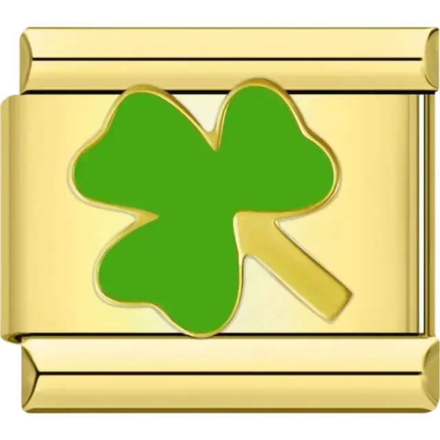 Green three-leaf clover Italian charm bracelet link
