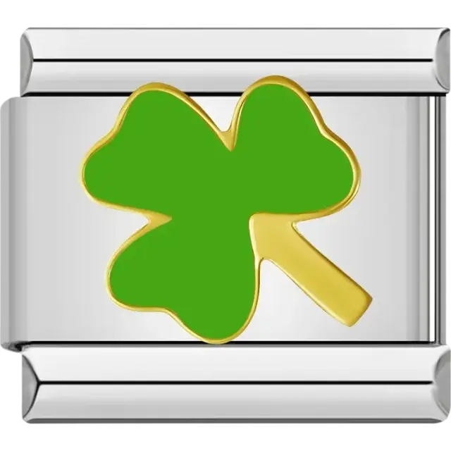 Green three-leaf clover Italian charm bracelet link