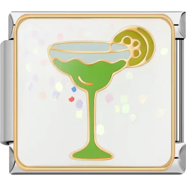 Green cocktail glass with a lime garnish and confetti details Italian charm bracelet link