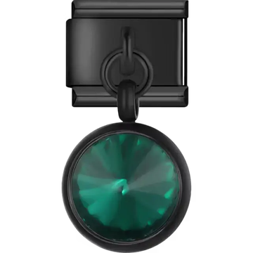 Black green crystal dangle Italian charm bracelet link