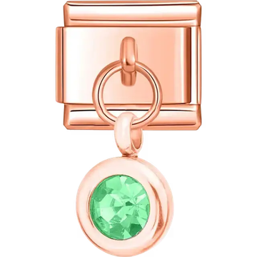 Green round crystal dangle Italian charm bracelet link