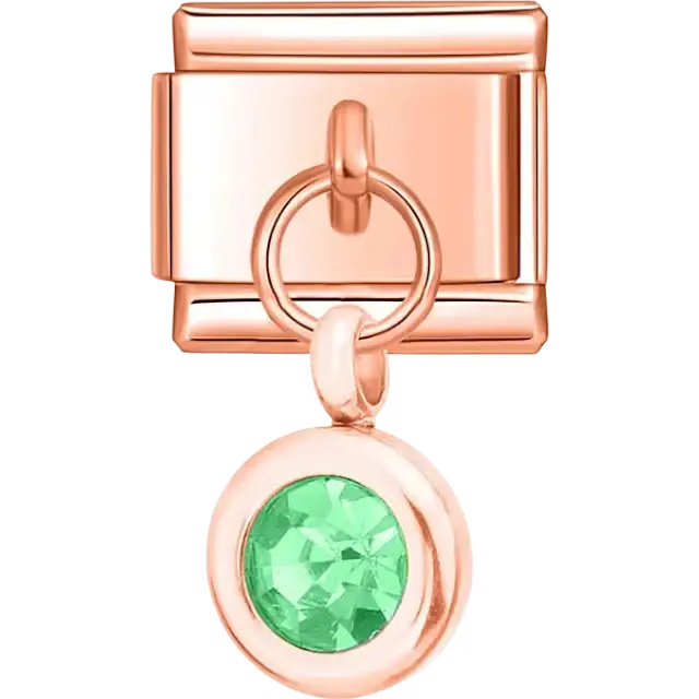 Green round crystal dangle Italian charm bracelet link