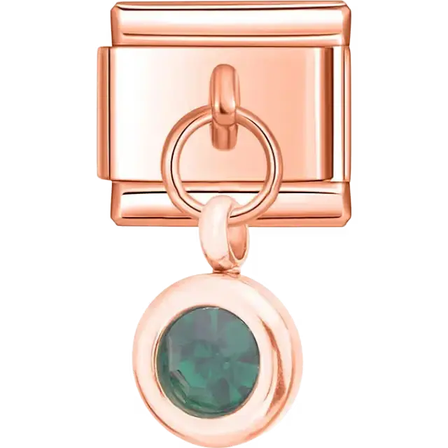 Green round crystal dangle Italian charm bracelet link