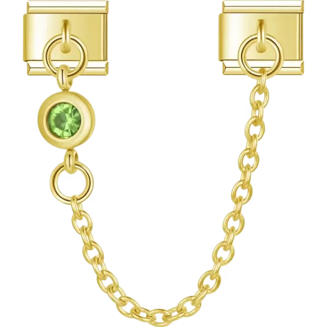 Green crystal accent with double-link safety chain Italian charm bracelet link