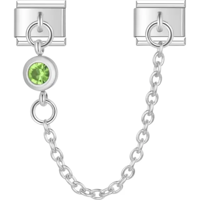 Green crystal accent with double-link safety chain Italian charm bracelet link