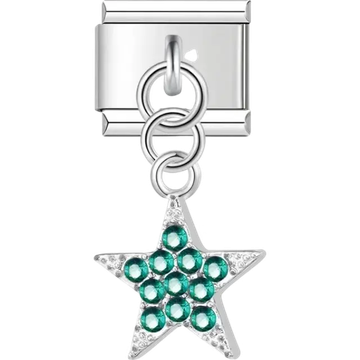 Green crystal star pendant with gemstones Italian charm bracelet link