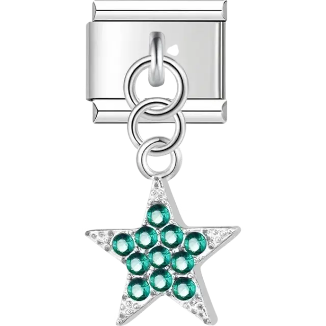 Green crystal star pendant with gemstones Italian charm bracelet link