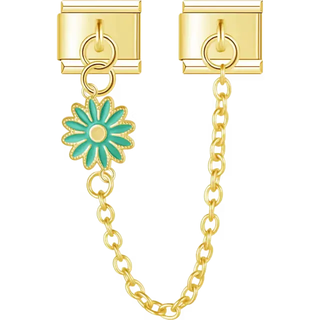 Green daisy safety chain Italian charm bracelet link