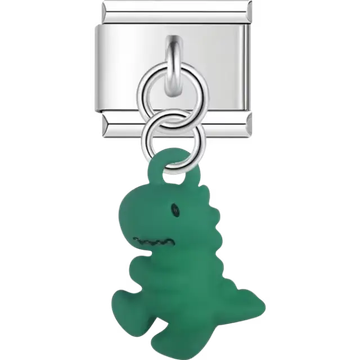 Green dinosaur dangle Italian charm bracelet link