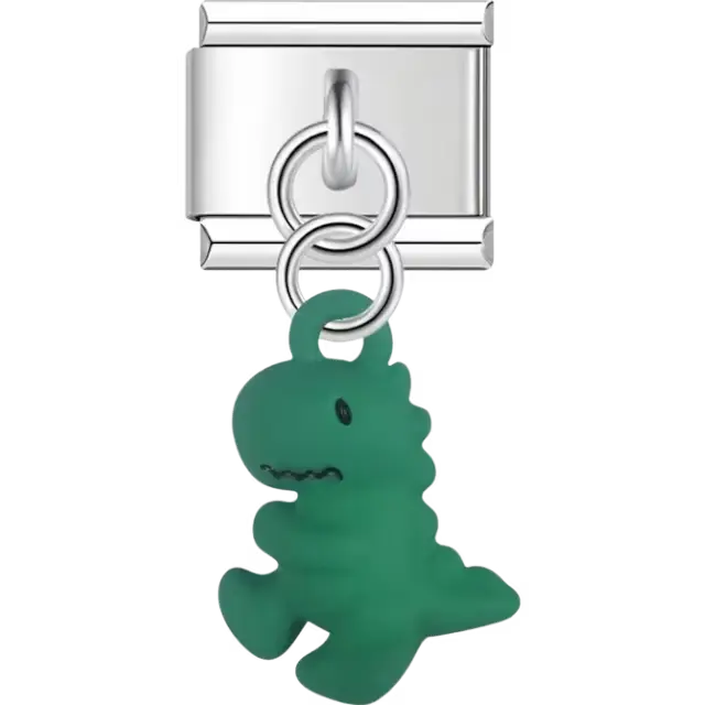 Green dinosaur dangle Italian charm bracelet link