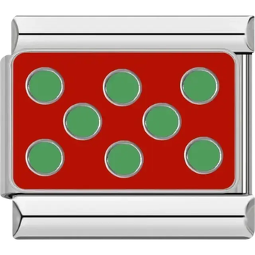 Green dots on red Italian charm bracelet link