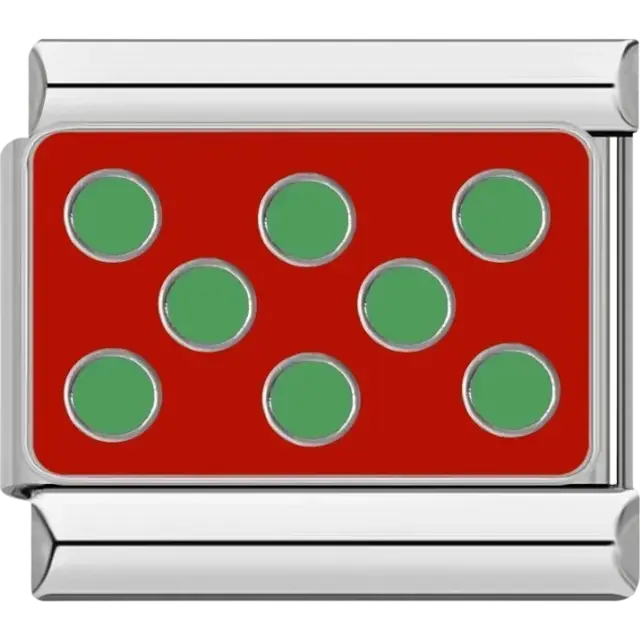 Green dots on red Italian charm bracelet link