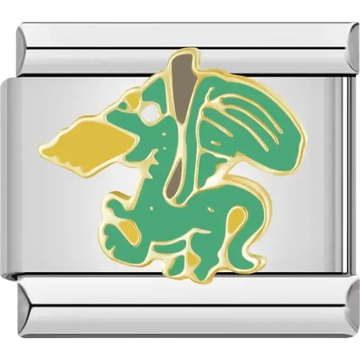 Green dragon with gold details and wings Italian charm bracelet link