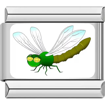 Cartoon green dragonfly with yellow eyes and transparent wings Italian charm bracelet link