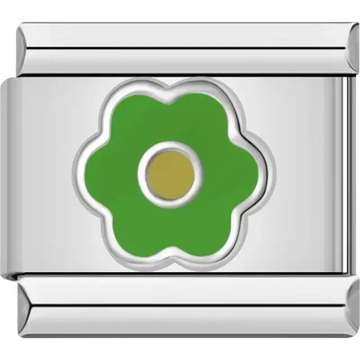 Green flower design with a gold center Italian charm bracelet link
