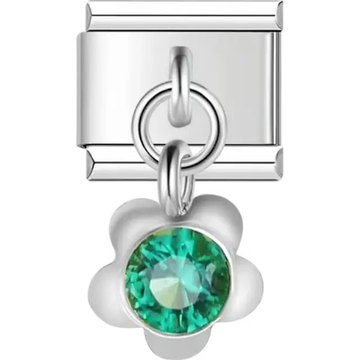 Green gemstone flower-shaped dangle Italian charm bracelet link