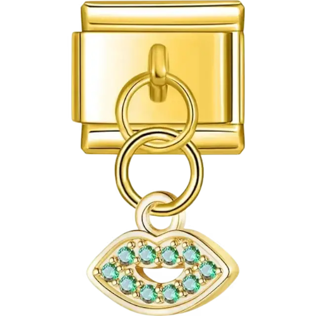 Dangle evil eye charm with green gemstones Italian charm bracelet link