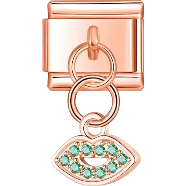 Dangle evil eye charm with green gemstones Italian charm bracelet link