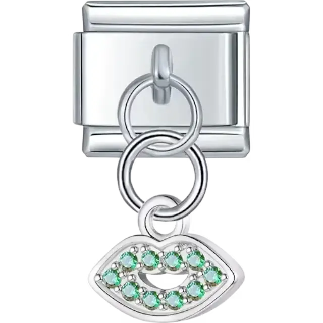 Dangle evil eye charm with green gemstones Italian charm bracelet link