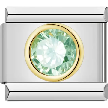 Round green gemstone framed in gold-tone detail Italian charm bracelet link