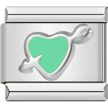 Green Heart with arrow Italian charm bracelet link