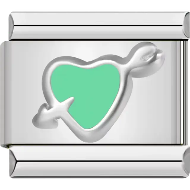 Green Heart with arrow Italian charm bracelet link