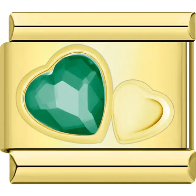 Green crystal heart Italian charm bracelet link