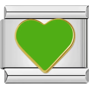 Bright green heart with a gold outline Italian charm bracelet link