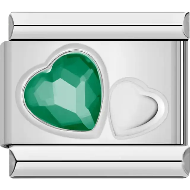 Green crystal heart Italian charm bracelet link