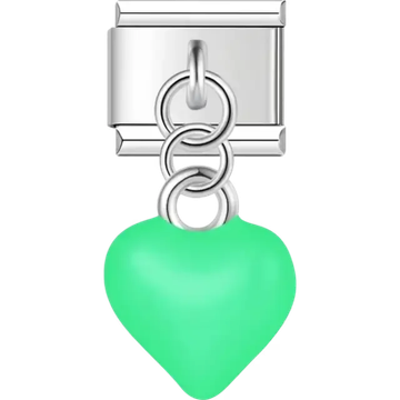 Green heart-shaped dangle Italian charm bracelet link
