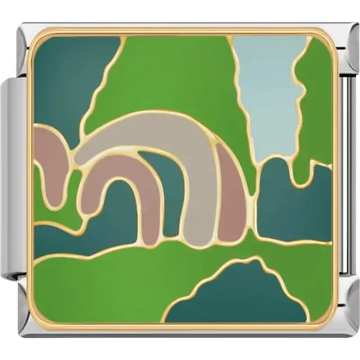 Colorful landscape with green hills beige arches and a blue sky Italian charm bracelet link