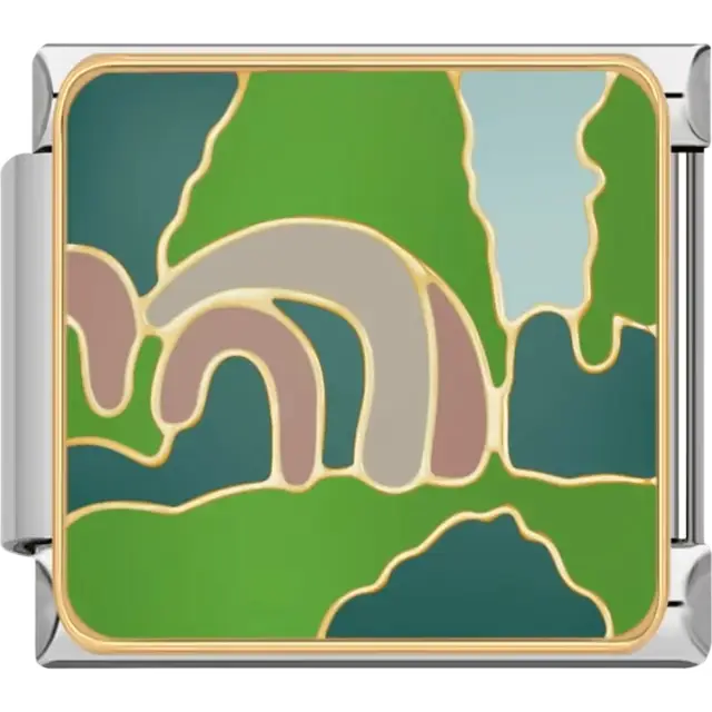 Colorful landscape with green hills beige arches and a blue sky Italian charm bracelet link