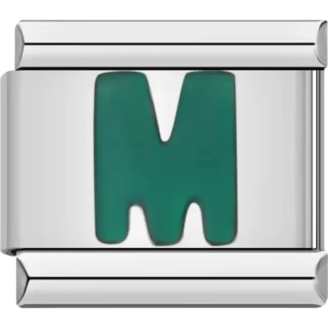 Green letter “M” Italian charm bracelet link