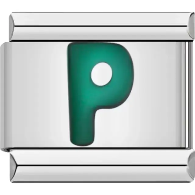 Green letter “P” Italian charm bracelet link