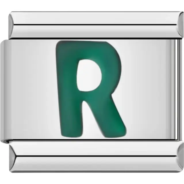 Green letter “R” Italian charm bracelet link