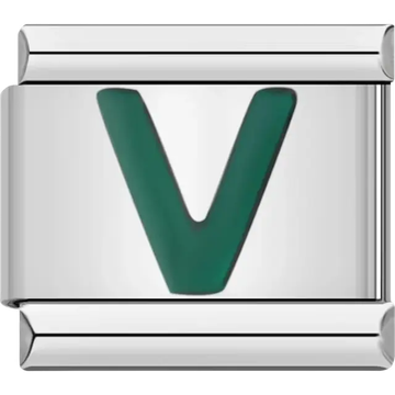 Green letter “V” Italian charm bracelet link