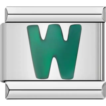 Green letter “W” Italian charm bracelet link