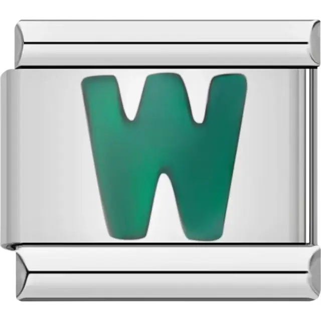 Green letter “W” Italian charm bracelet link